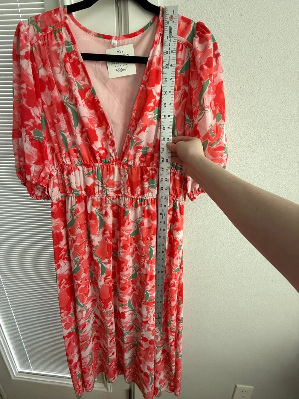 Floral V-Neck Red Maxi Dress w/ Missing Button - Picture 6 of 13
